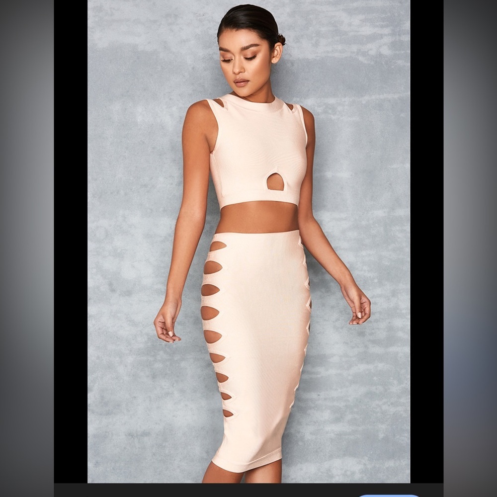 Mistress rocks bandage Cut-Out‎ Midi Skirt take em down skirt peach color
